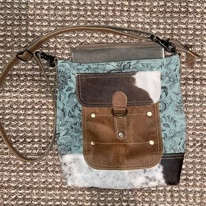 Myra Bag Upcycled Canvas & Cowhide Shoulder Bag